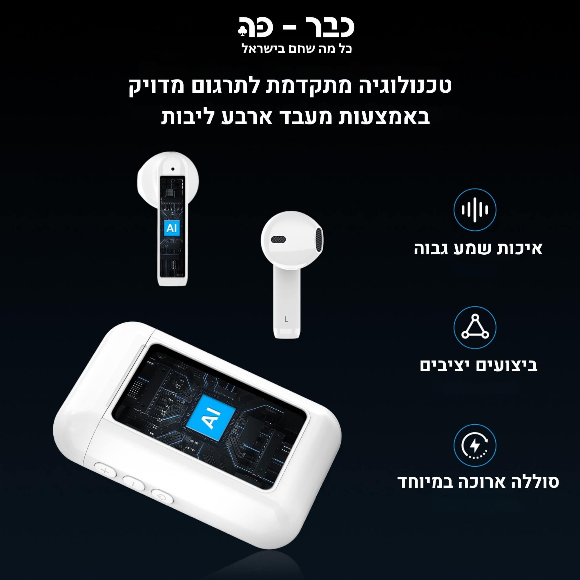מכשיר תרגום עם אוזניות - Wooask A8 AI