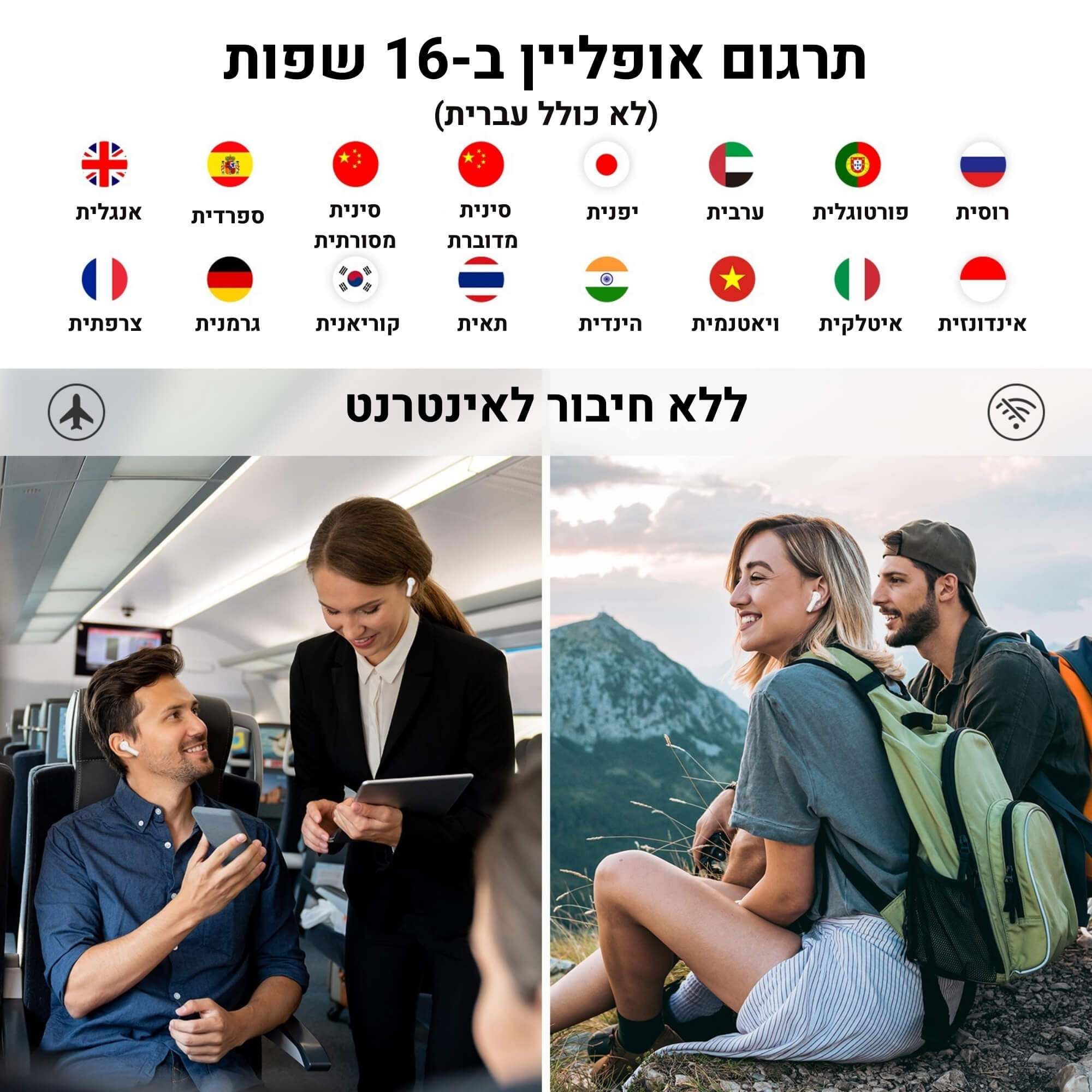 מכשיר תרגום עם אוזניות - Wooask A8 AI