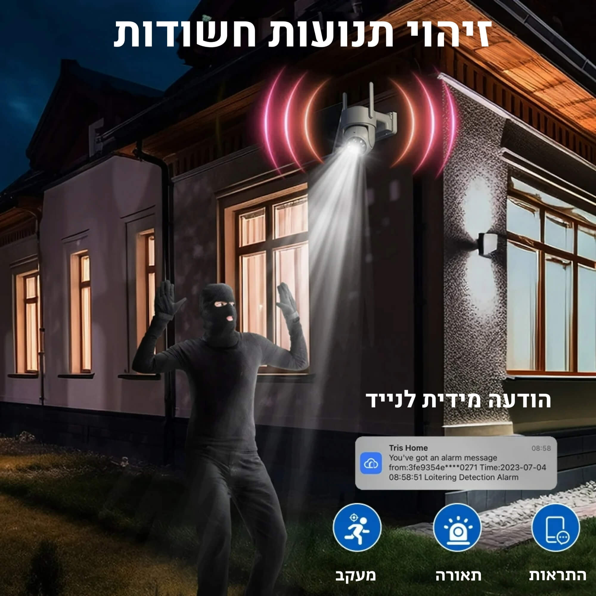 מצלמת אבטחה סולארית אלחוטית עם חיבור ישיר ל - WIFI