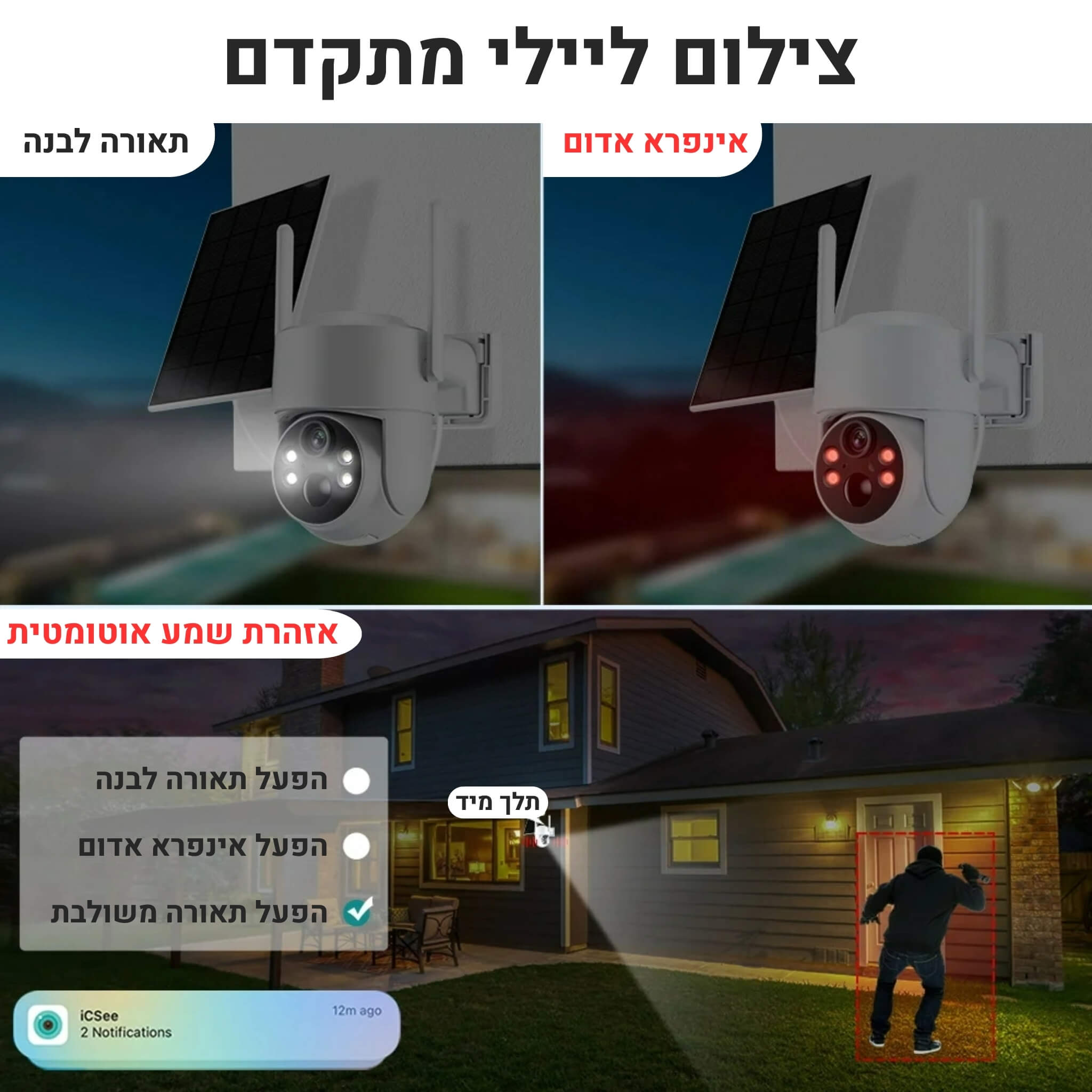 מצלמת אבטחה סולארית אלחוטית עם חיבור ישיר ל - WIFI